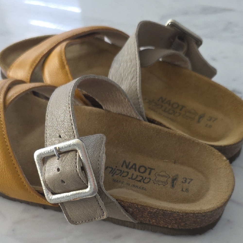 Naot Yellow and Tan Leather Sandals - Picture 2 of 9